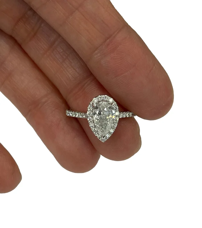 Pear Brilliant Halo Diamond Engagement Ring GIA Certified White Gold