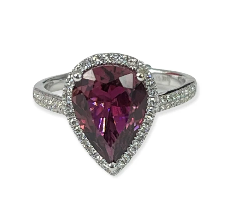 Pink Tourmaline Gem Pear Diamond Halo Ring White Gold 14kt