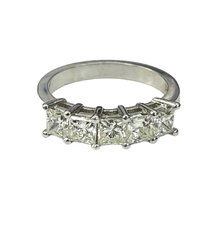 Princess Cut Five Stone Diamond Anniversary Ring White Gold 14kt