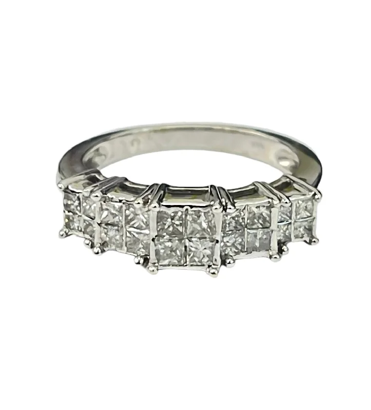 Princess Cut Illusion Diamond Engagement Ring White Gold 14kt