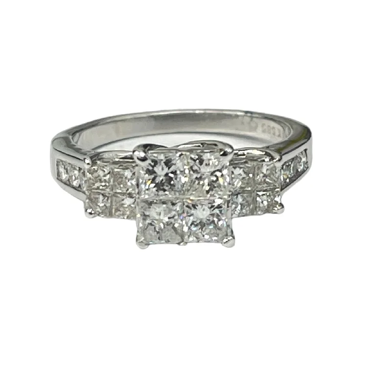 Princess Cut Illusion Diamond Engagement Ring White Gold 14kt