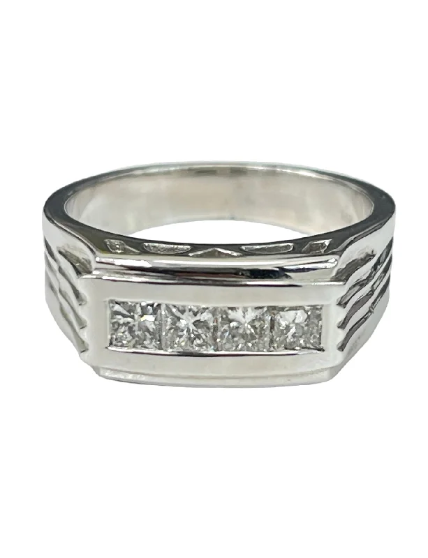 Princess Cut Single Row Diamond Band White Gold 14kt