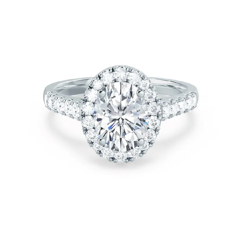 ROSA - Oval Moissanite & Diamond 18k White Gold Halo Ring