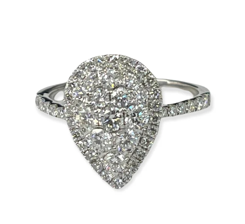 Round Brilliants Cluster Pear Diamond Ring White Gold 18kt