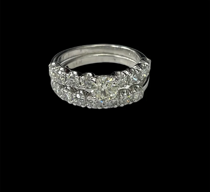 Round Brilliants Wedding Diamond Ring Set White Gold 14kt