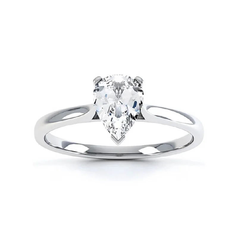 SLOANE - Pear Moissanite 18k White Gold Solitaire Ring