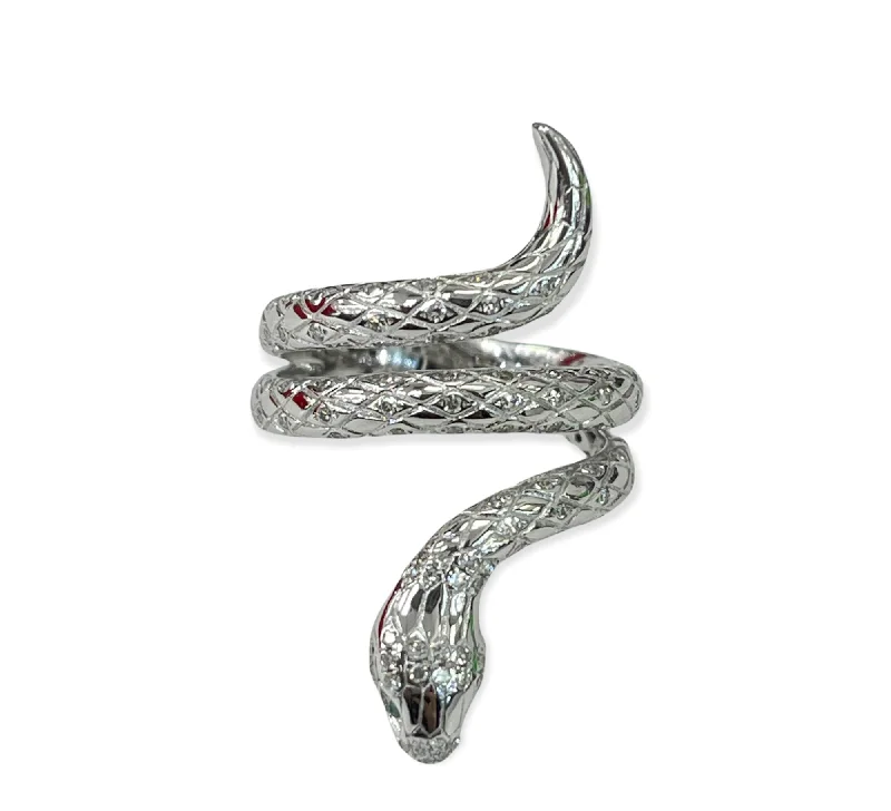 Snake Round Brilliants Diamond Ring White Gold 14kt