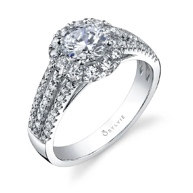 Sylvie 14K White Gold .72ctw Diamond Triple Shank Halo Engagement Ring Semi-Mount  (71519)