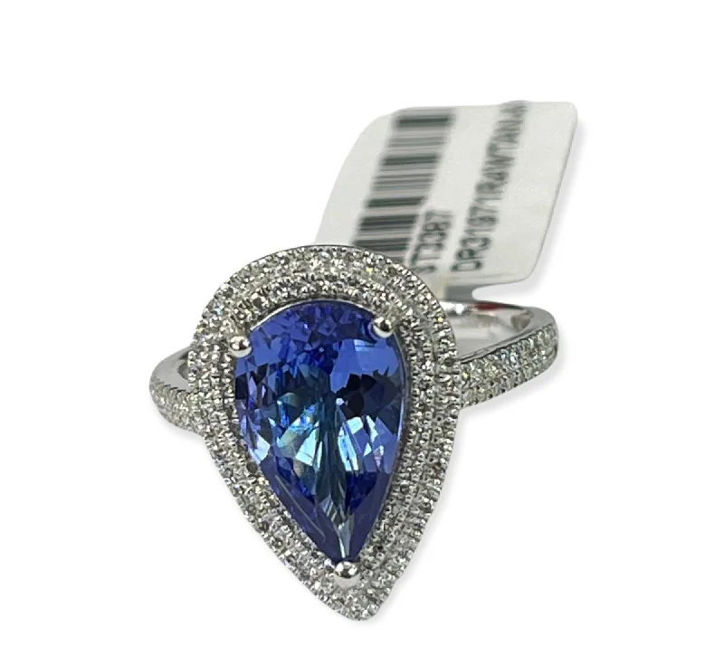 Tanzanite Pear Gem Diamond Ring White Gold 14kt