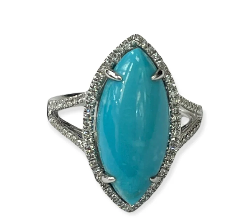 Turquoise Gem Marquise Cut Diamond Ring White Gold 14kt