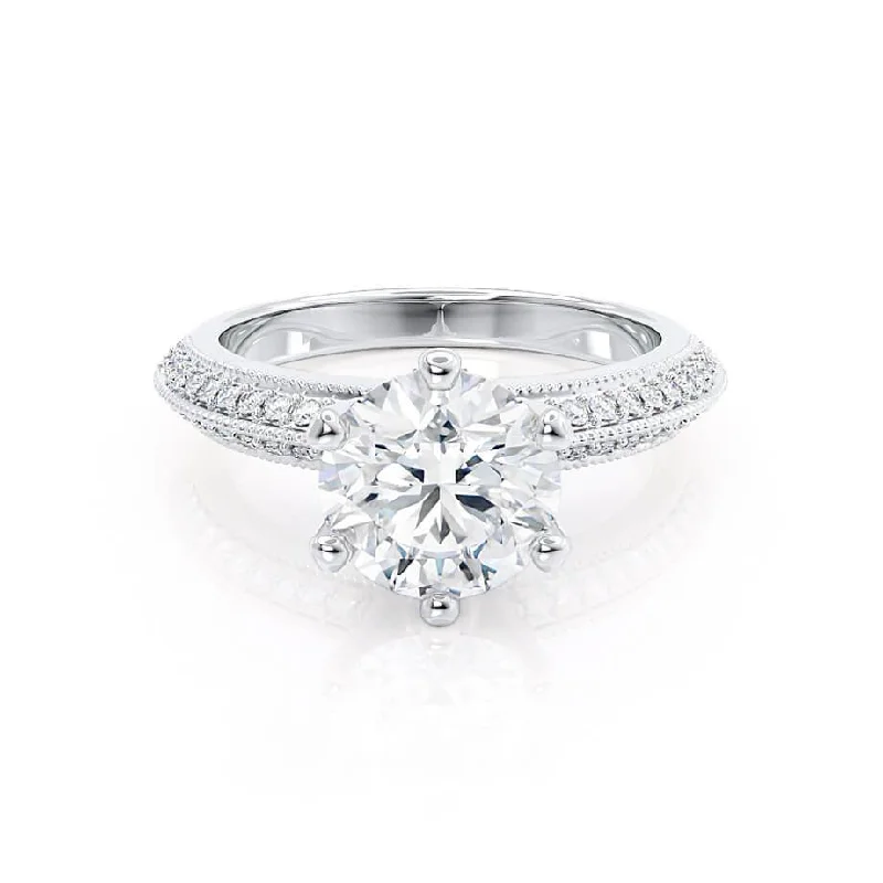 VICTORIA - Round Lab Diamond 18k White Gold Shoulder Set Ring