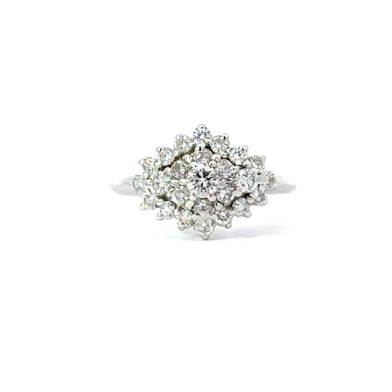 Vintage Diamond Cluster Ring in White Gold