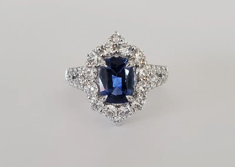 18kt White Gold Blue Sapphire and Diamond Ring