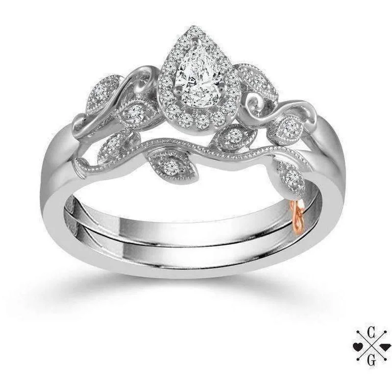 Beautiful Bride Collection Pear Vintage Diamond Ring Set