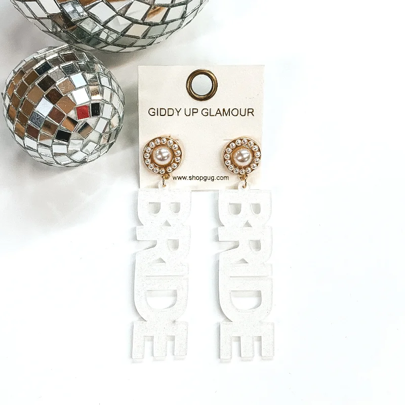 White Acrylic Glitter Bride Earrings