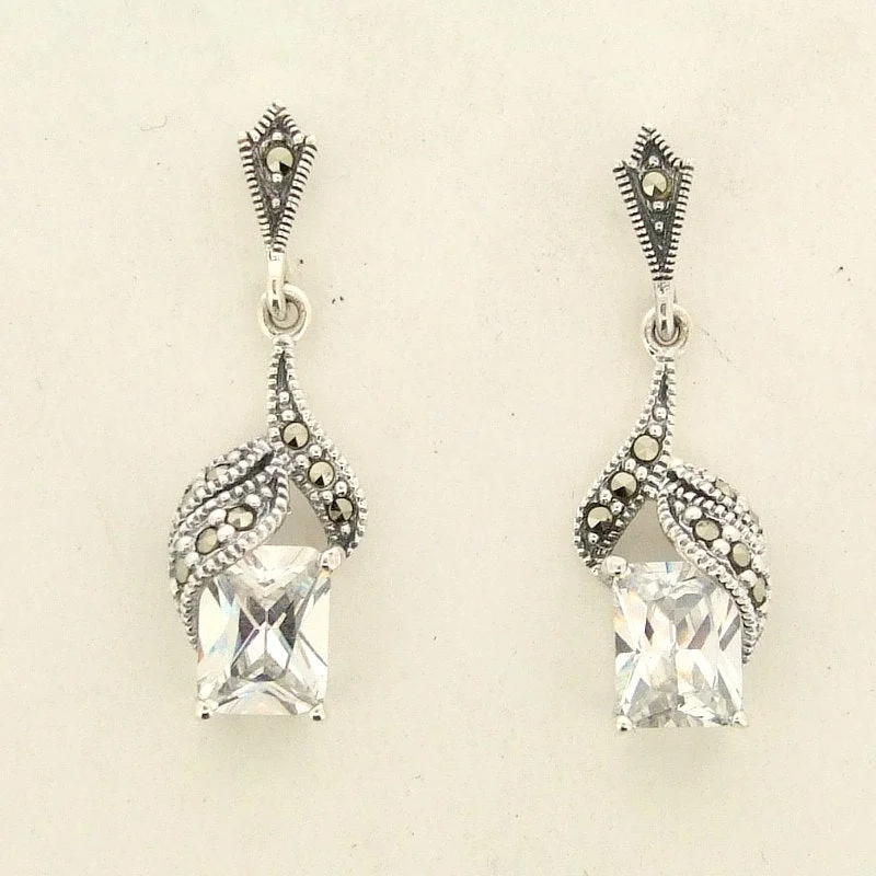 Bridal Earrings Vintage Bride Wedding Silver Marcasite Crystal