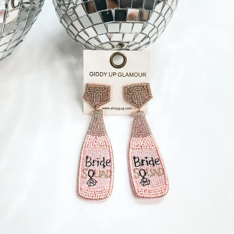 Bride Squad Bottle Beaded Earrings in Light Pink