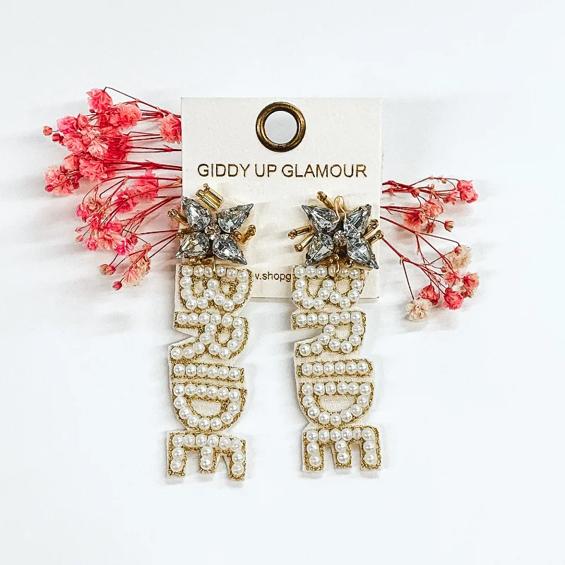 Here Comes the Bride Beaded Earrings in White